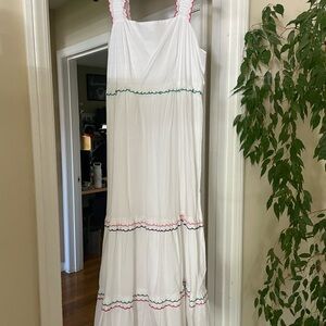 White Maxi Dress with Colorful Trim